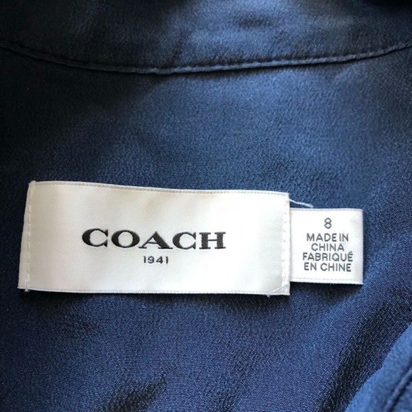 Coach Silk Ruffle Tuxedo Button Down Shirt in Navy Size 8 - Picture 5 of 13